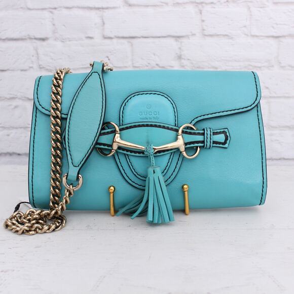 Gucci Emily Turquoise Calfskin Leather Crossbody and Shoulder Purse A4979 - Picture 1 of 10